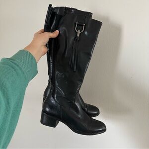 Black Leather Tall Riding Boots Tassel Zip Up Old Money Equestrian Poetcore